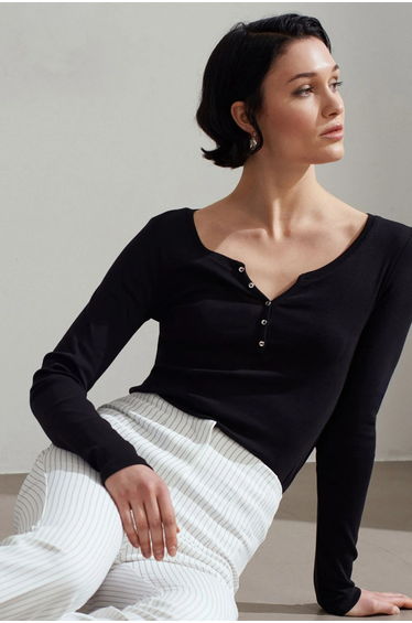 Dilvin Slim Fit Cotton Long Sleeve Button Blouse