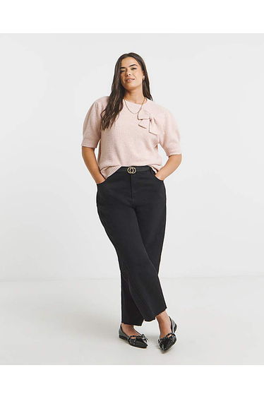 Puff Sleeve Bow Applique Knitted Top