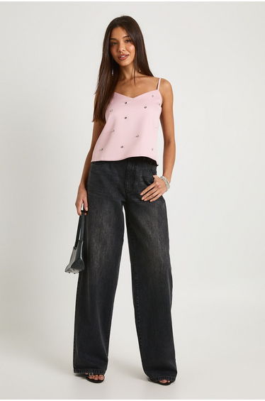 Crepe Diamante Cami Top - pink