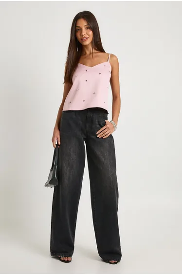 Crepe Diamante Cami Top - pink