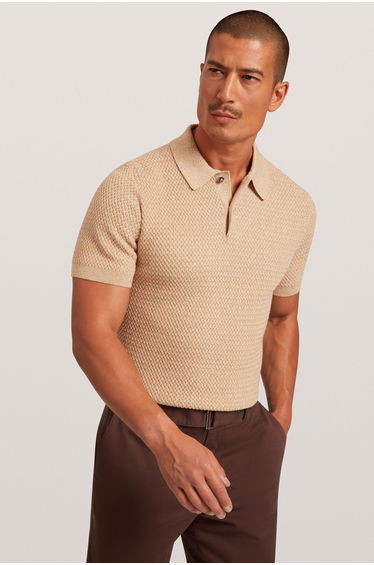 JANKO SS Textured Knit Polo Camel
