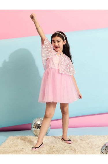 Embellished Cape Sleeves A-Line Dress