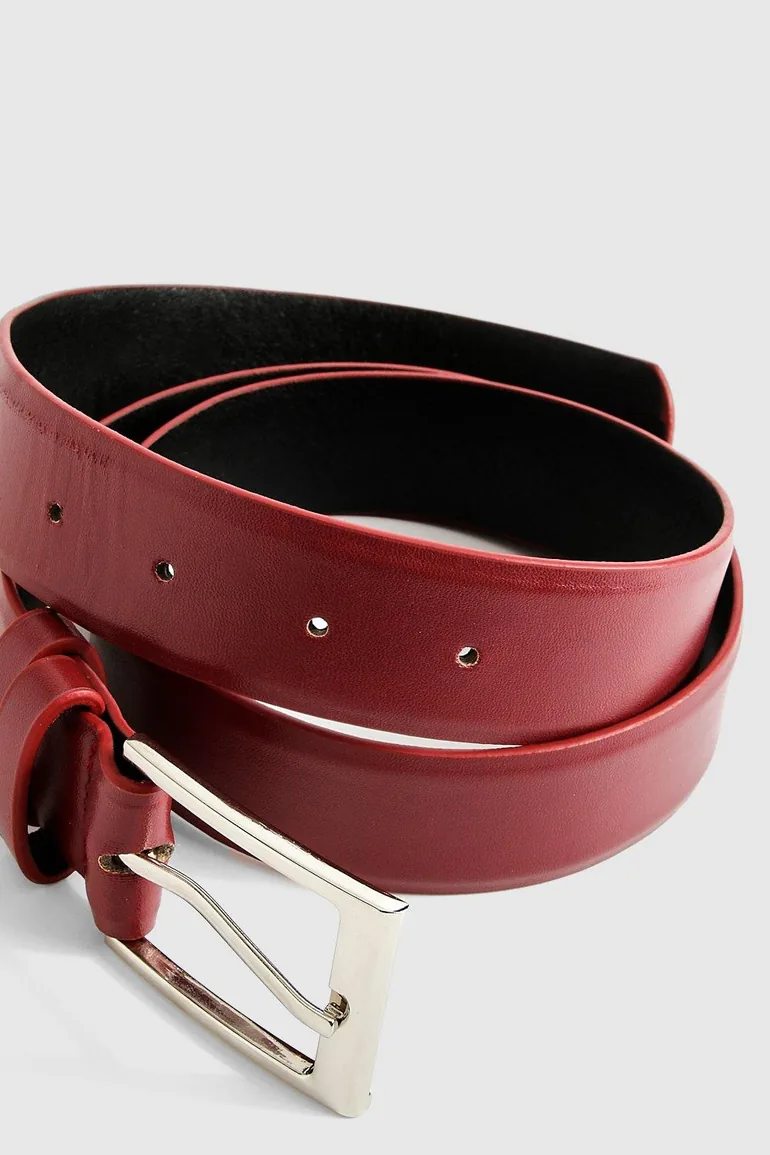 Cherry Red Chunky Buckle Boyfriend Belt - 2