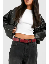 Cherry Red Chunky Buckle Boyfriend Belt - 1