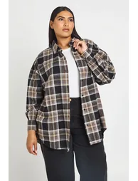 Plus Oversized Check Shirt - black - 1