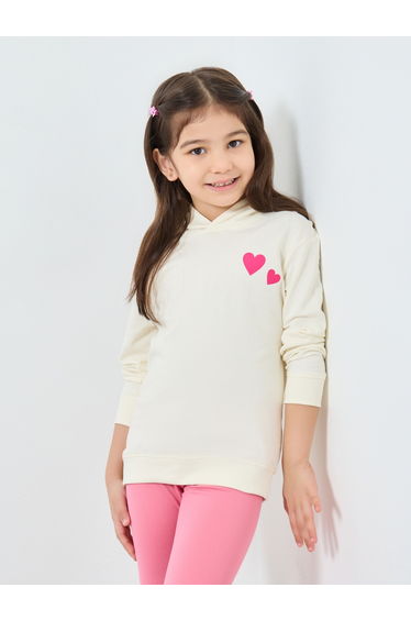 Girls Off White Heart Print Hoodie