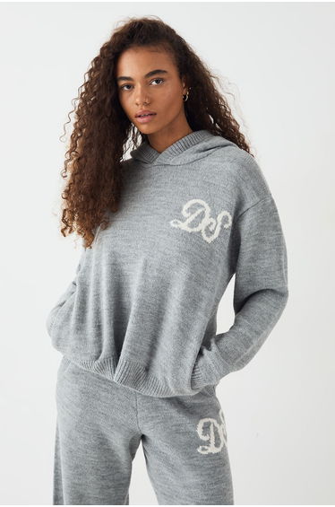 DSGN Studio Knitted Oversized Hoodie - grey marl