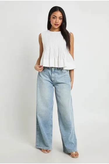 Linen Look Pleated Top - ecru