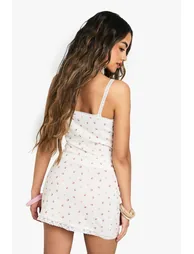 ditsy print rib lace trim vest top - 1