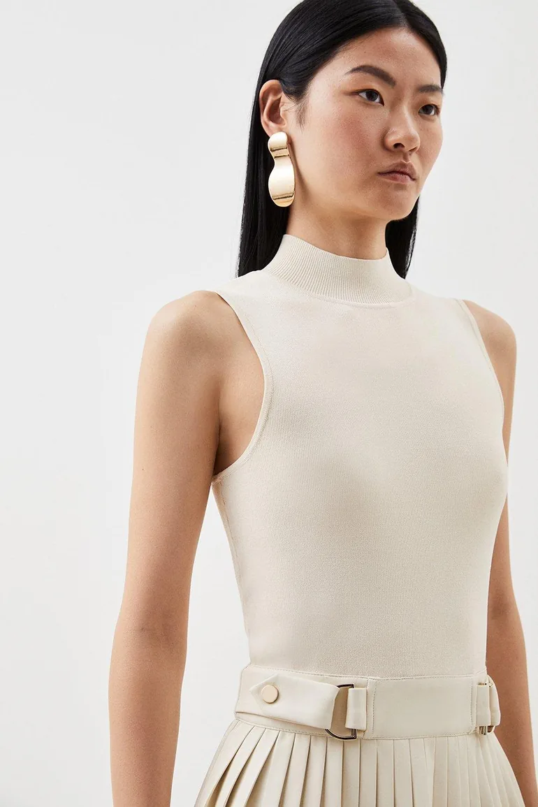 Tall Knitted Midi Dress With Pu Detailing - 1