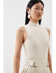 Tall Knitted Midi Dress With Pu Detailing - 1