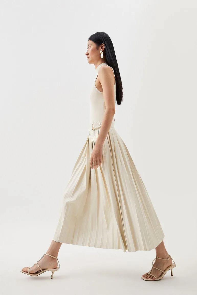 Tall Knitted Midi Dress With Pu Detailing - 2