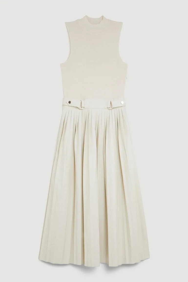 Tall Knitted Midi Dress With Pu Detailing - 3