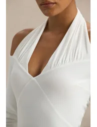 Living High | White Halter-Neck Maxi Dress With Long Sleeves - 5