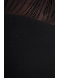 Bishop Sleeve Peplum Top Scuba Crepe And Chiffon Maxi Dress - Black by Goddiva - 3