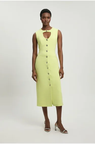 Compact Stretch Button Tailored Midi Dress
