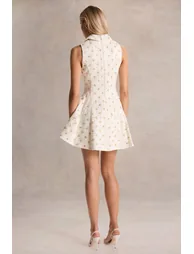 Little Star | Cream Embellished Boucle Tailored Mini Dress - 1