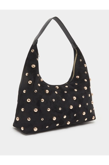 Women Black Suede Studded Shoulder Bag