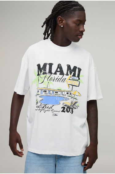 White Oversized Miami Pool Print T-Shirt - white