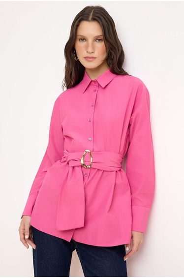 Pink Metal Buckle Belt Detail Shirt