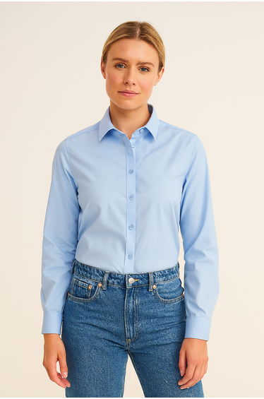 Kustom Kit Womens/Ladies Long Sleeve Tailored Poplin Shirt - Light Blue