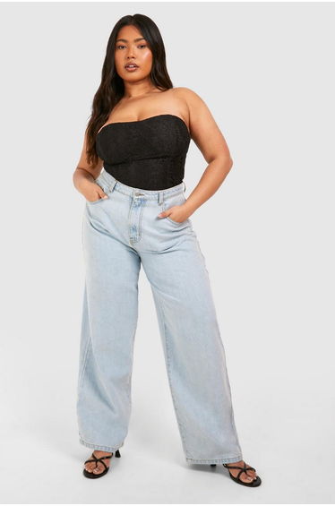 Plus Bandeau Lace Corset Top - black