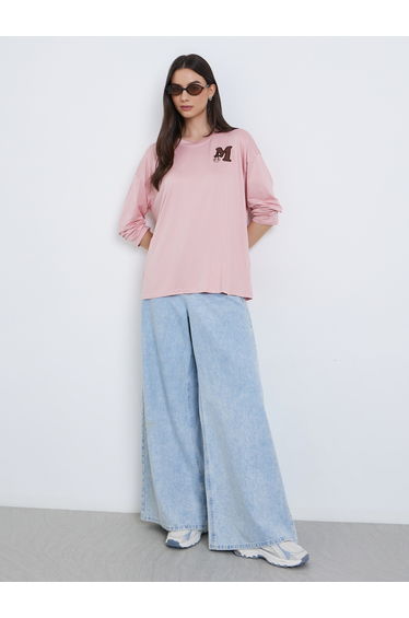 Pink Embroidered Long Sleeve T-Shirt