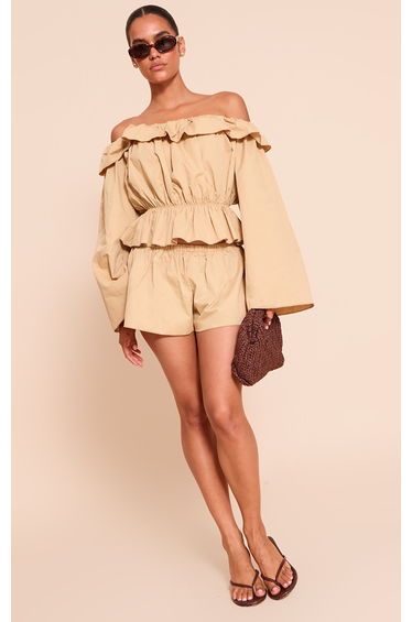 Stone Cotton Woven Floaty Mini Shorts