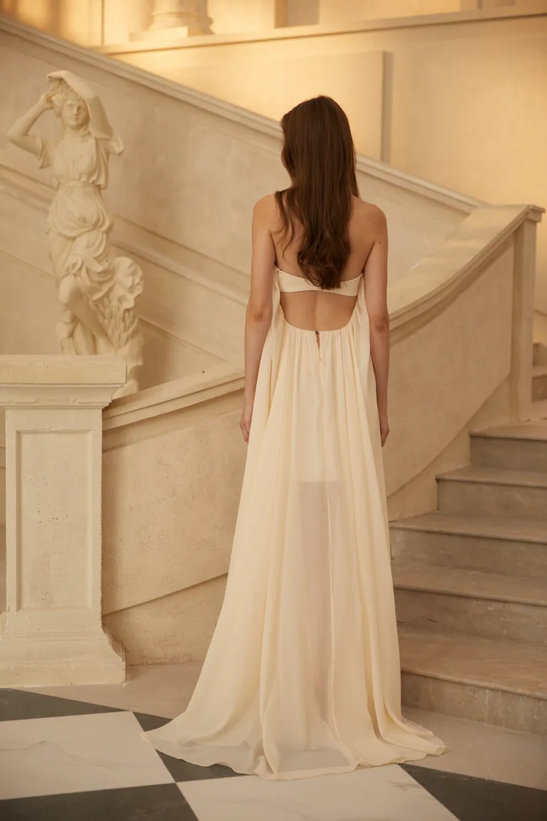 Anneli Biege Mullet Chiffon Midi Dress - 2