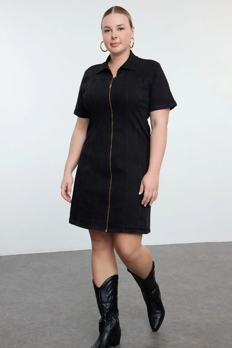 Black Comfort Denim Plus Size Dress Trendyol Curve Black : Dresses :  VogaCloset Bahrain