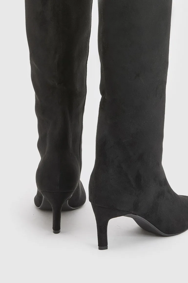 Wide Fit Knee High Column Stiletto Mid Boots - black - 3