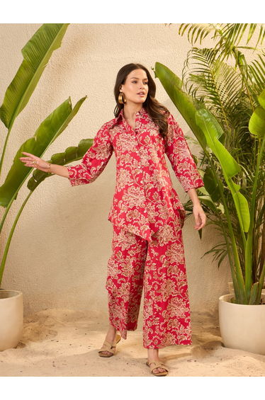 Floral Printed Pure Cotton Tunic and Trousers Co-Ords