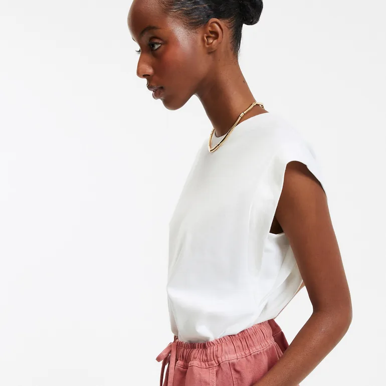 Cotton Sleeveless Vest Top with Crew Neck - 2