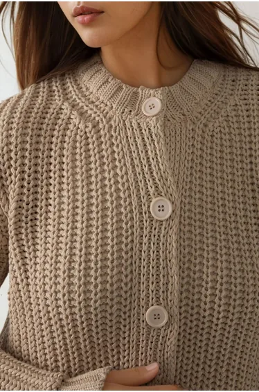 كارديغان هيكوب قطن بيج محبوك بأكمام طويلة