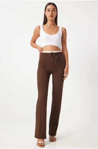 Woman's Brown Detailed Knitted Trousers