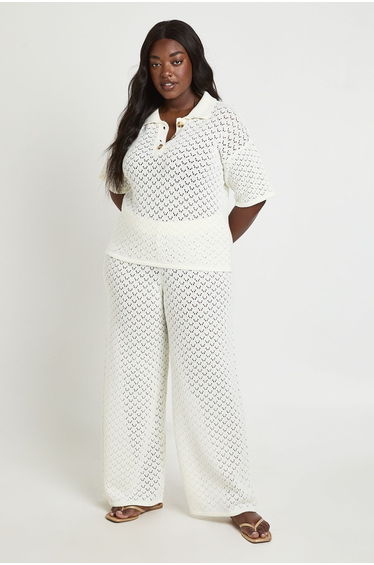 Plus Knitted V Neck Beach Top - ivory