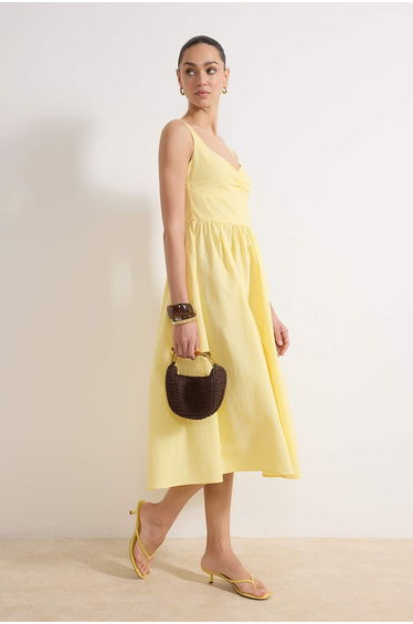 Light Yellow Midi Poplin Woven Dress