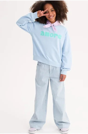 Fleece Crew Neck Sweatshirt with Amore Slogan