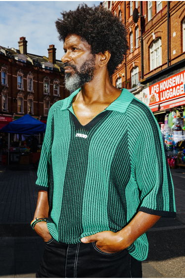 Oversized Boxy Stripe Knitted Football Polo - green