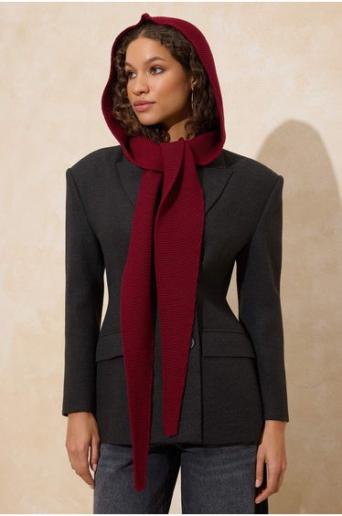 Burgundy Hooded Scarf Trend Balaklava Knitwear