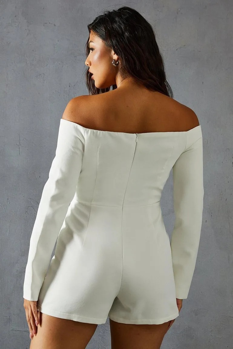 Tailored Bardot Plunge Playsuit - 3