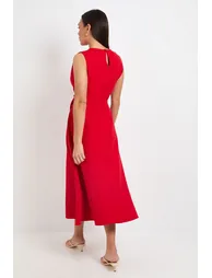 Formal Tie Front Belted Midi Dress - 2