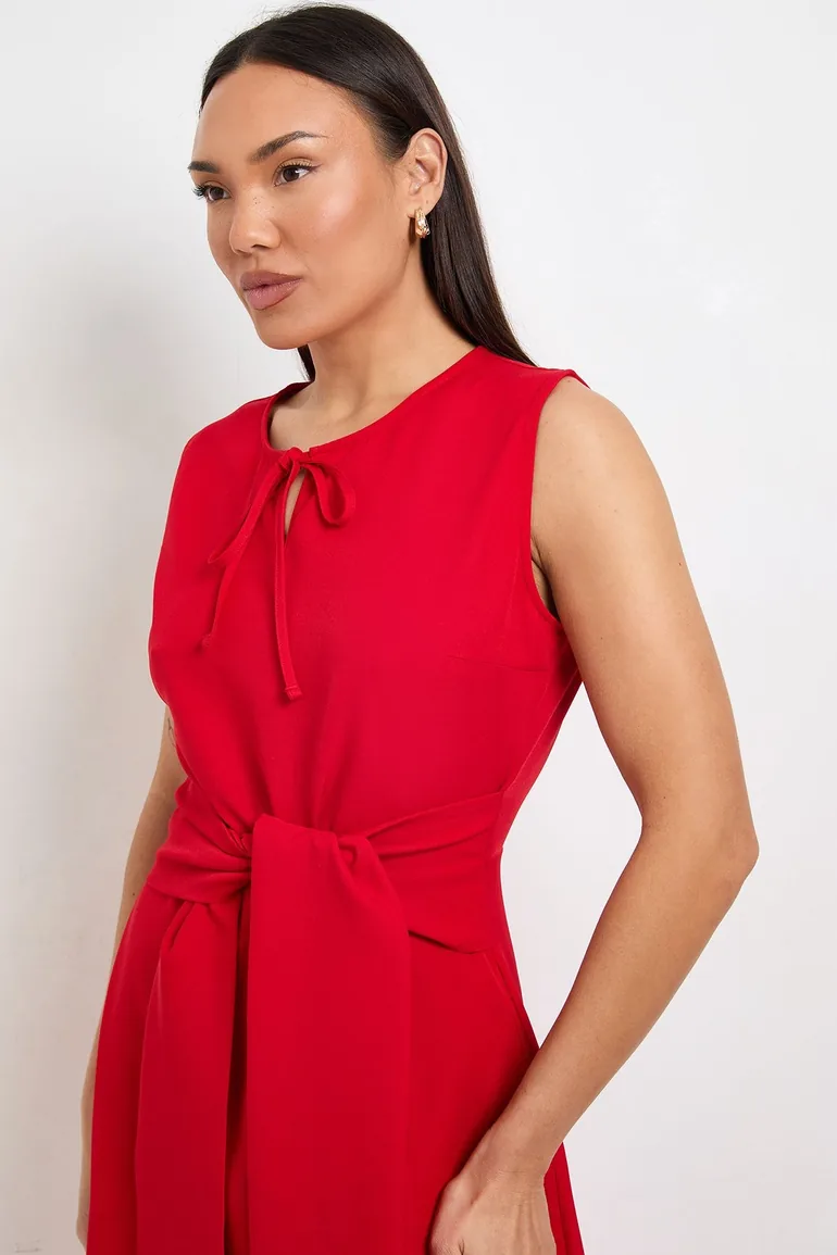 Formal Tie Front Belted Midi Dress - 3