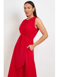 Formal Tie Front Belted Midi Dress - 1