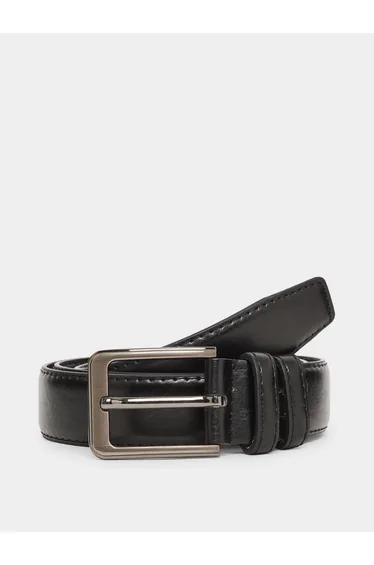 Black Faux Leather Square Buckle Belt