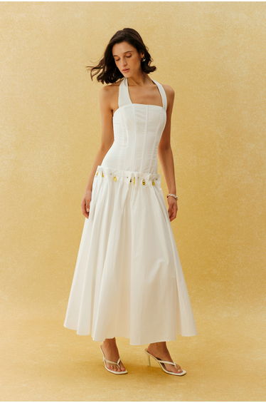 Falling For It White Halter Neck Corset Maxi Dress