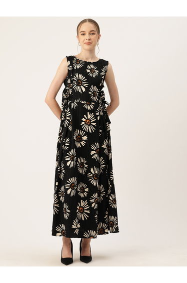 Women Floral Printed Sleeveless A-Line Maxi Dress