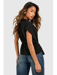 Hammered Knot Front Cowl Neck Blouse - 1