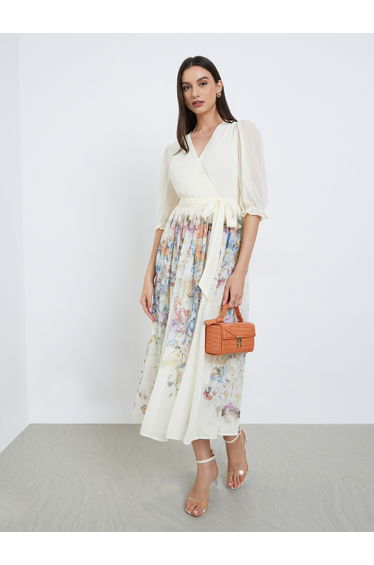 Off White Floral Midi Dress