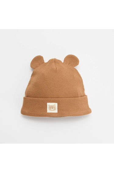 Ribbed beanie with ears BEIGE